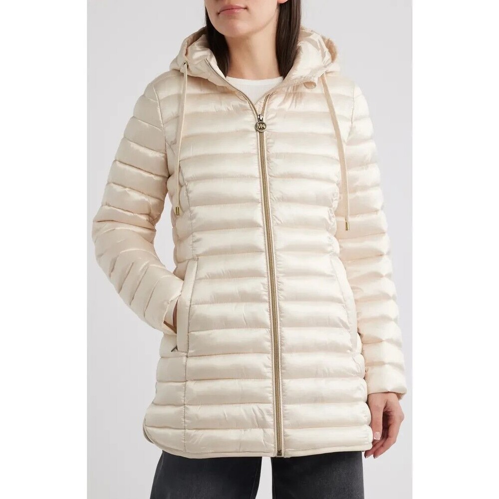 NEW Michael Kors Packable Quilted Puffer Jacket Size LARGE Ultra Light Dune Coat